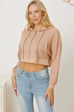 Waffle-Knit Drawstring Zip Up Hoodie Woman Sweatshirts