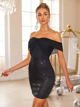 Backless Sequin Off Shoulder Short Sleeve Dress Cocktail Dress