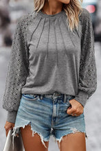 Lace Detail Lantern Sleeve T-Shirt Gray Woman T Shirts
