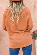 Waffle-Knit Leopard Long Sleeve Slit Blouse Woman Blouses