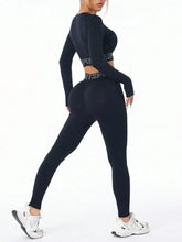 Letter Print Round Neck Long Sleeve Top and Leggings Active Set Woman Activewear