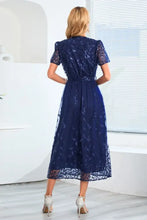 Sequin Leaf Embroidery Tie Front Short Sleeve Dress Cocktail Dress