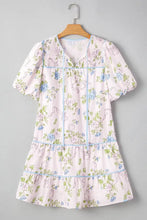 Printed Tie Neck Short Sleeve Mini Dress Woman Dress