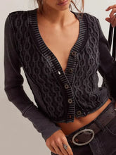 V-Neck Button Up Cropped Cardigan Black Woman Outerwear