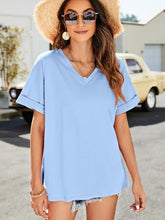 High-Low Side Slit V-Neck Tee Woman T Shirts