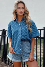 Pocketed Collared Neck Short Sleeve Denim Shirt Woman Denim Tops
