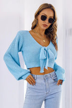 Bow V-Neck Long Sleeve Cropped Sweater Sweater Pullovers
