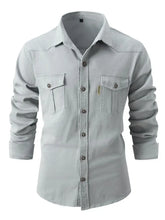 Men's Full Size Button Up Long Sleeve Shirt Plus Size Gray Mens Tops