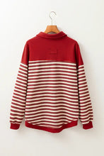 Stripe Johnny Collar Drop Shoulder Sweatshirt Woman Sweatshirts