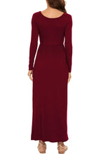 Round Neck Long Sleeve Pocketed Maxi Dress Woman Maxi Dress
