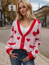Heart Button Up Dropped Shoulder Long Sleeve Cardigan Blush Pink Woman Outerwear