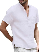 Men's Full Size Casual Linen Henley Short Sleeve Shirt Plus Size White Mens Tops
