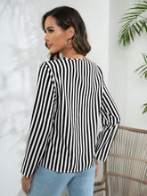 Striped Long Sleeve Notched Blouse Woman Blouses