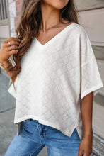 Eyelet V-Neck Dropped Shoulder T-Shirt White Woman T Shirts