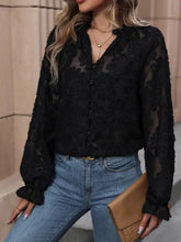 Perfee Lace Button Front Long Sleeve Top Woman Blouses