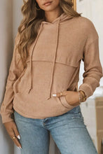 Waffle-Knit Drawstring Kangaroo Pocket Hoodie Woman Sweatshirts