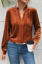 Notched Frill Detail Long Sleeve Blouse Woman Blouses