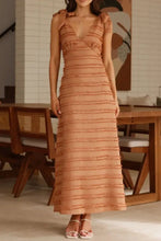 Textured V-Neck Tie Shoulder Dress Woman Maxi Dress