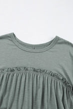 Frilled Gathered Seam Round Neck T Shirt Dress Woman Casual Dress