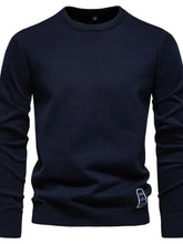 Men's Round Neck Long Sleeve Sweater Dark Navy Mens Tops