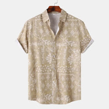Men's Printed Short Sleeve Button-Up Shirt Khaki Mens Tops