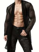Men's Openwork Open Front Long Sleeve Cover-Up Mens Tops