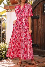 Paisley Print Side Slit Puff Sleeve High Waist Maxi Dress Casual Dresses