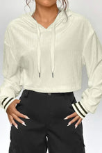 Drawstring Drop Shoulder Long Sleeve Hoodie White Woman Sweatshirts