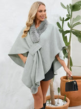 Fuzzy Trim Open Front Poncho Woman Outerwear