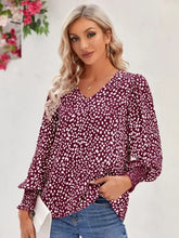 Printed V-Neck Lantern Sleeve Blouse Woman Blouses