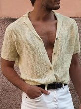 Men's Full Size Button Down Short Sleeve Shirt Plus Size Beige Mens Tops