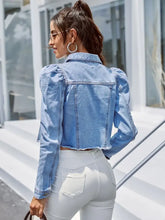 Button Down Raw Hem Cropped Denim Jacket Woman Denim Tops