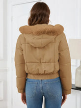 Pocketed Long Sleeve Cropped Hooded Winter Coat Woman Outerwear