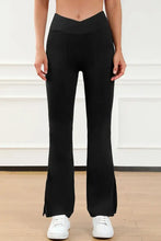 Wide Waistband Slit Bootcut Active Pants Black Woman Leggings