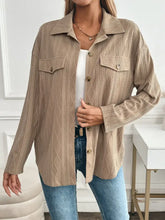 Textured Collared Neck Button Down Shacket Camel Woman Outerwear