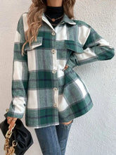 Plaid Collared Neck Dropped Shoulder Shacket Woman Outerwear