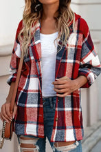 Plaid Button Up Hooded Shacket Woman Outerwear