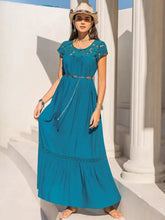 Round Neck Short Sleeve Maxi Dress Sky Blue Woman Maxi Dress