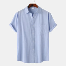 Men's Short Sleeve Button Down Shirt with Chest Pocket Light Blue Mens Tops