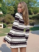 Wavy Striped Tied Front Long Sleeve Cover-Up Dress Swimwear Cover-Ups