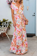 Printed Surplice Short Sleeve Tie Waist Maxi Dress Woman Maxi Dress