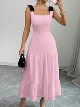 Square Neck Wide Strap Dress Pink Casual Dresses