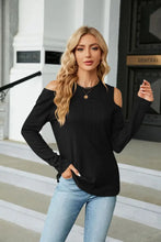 Dropped Shoulder Long Sleeve Blouse Black Woman Blouses