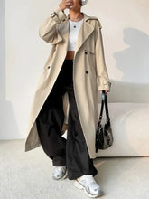 Collared Neck Long Sleeve Longline Trench Coat Woman Outerwear