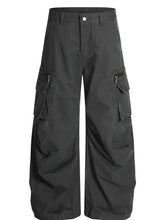 Men's Cargo Curved Pants with Multi Pockets Dark Gray Woman Sweatpants