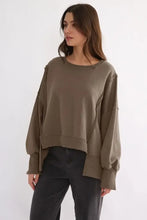 Exposed Seam High-Low Long Sleeve Sweatshirt Woman Sweatshirts