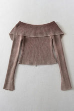 Double Take Ribbed Off-Shoulder Zip Up Long Sleeve Cardigan Woman Outerwear