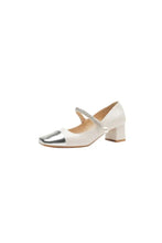 Square Toe Block Heels Pumps White woman pumps