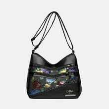 PU Leather Rose Pattern Shoulder Bag Black One Size Shoulder Bags