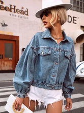 Collared Neck Dropped Shoulder Denim Top Woman Tops